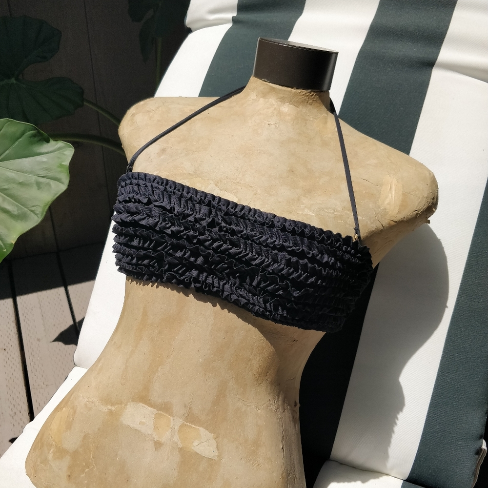 Black Ruffled Bandeau Bikini Top